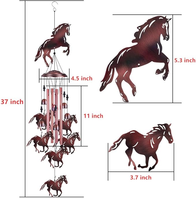 Horse Wind Chimes for Garden, Home, Balcony, Yard, Outdoor Decoration, Horses Chimes, Memorial Wind Bells, Horses Wind Catcher, Blessing Wind Chimes Xmas Gifts for Mom, Grandma, Family, Women, Friends