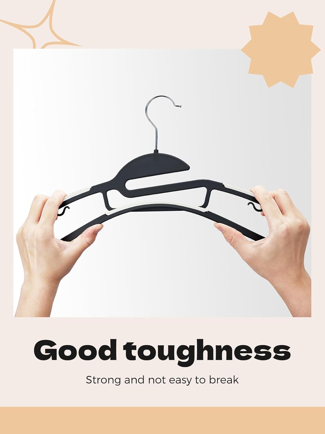 HOUSE DAY Black Plastic Hangers 50 Pack, Slim Space Saving, Non Slip Hangers with Rubber Pads, Sturdy Coat Hanger for Closet, S-Shaped Clothes Hanger for Shirt, Suit, Pant, Skirt