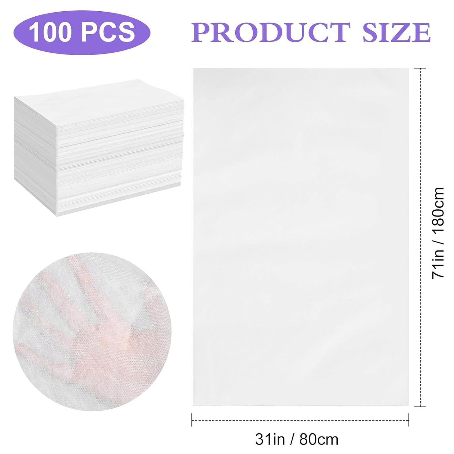 100 Pack Disposable Bed Sheets – 31.5 x 71 in Waterproof Non-woven Sheets for Massage, Spa, Tattoo & Salon Tables(White)