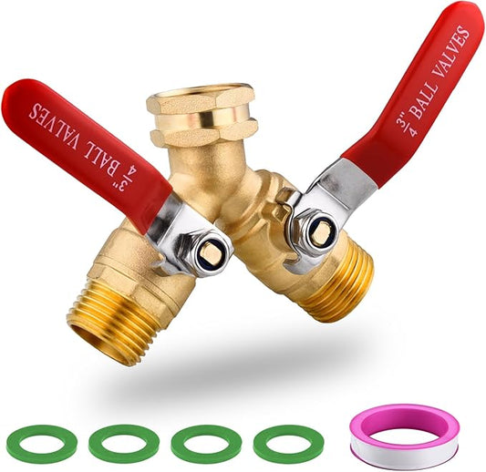 Solid Brass Garden Hose Splitter 2 Way Heavy Duty, Full Flow Y Valve Hose Splitter With Long Handle, 3/4" GHT Thread