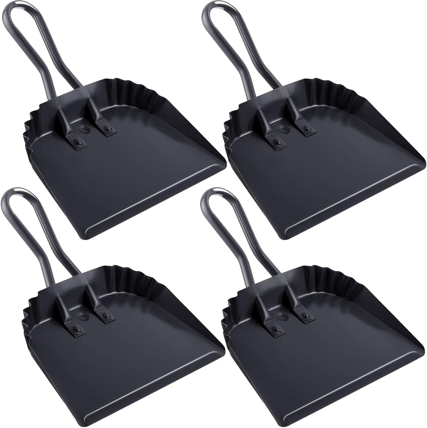 Mumufy 4 Pack 12 inch Heavy Duty Metal Dustpan Large Wide Dust Pans for Household Handheld Wide Scooper and Debris Cleaning Tool Ideal for Home and Commercial Use(Black)