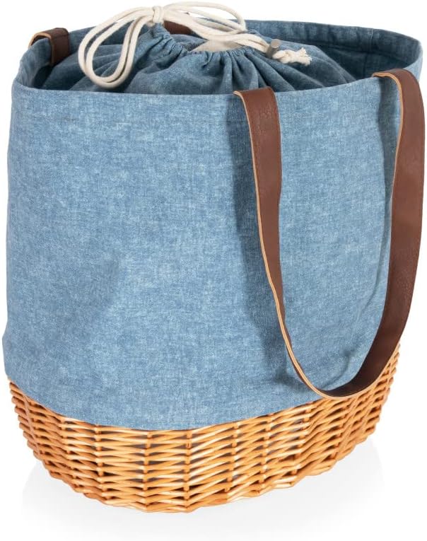 PICNIC TIME Coronado Canvas and Willow Basket Tote, Picnic Tote Bag, Beach Tote