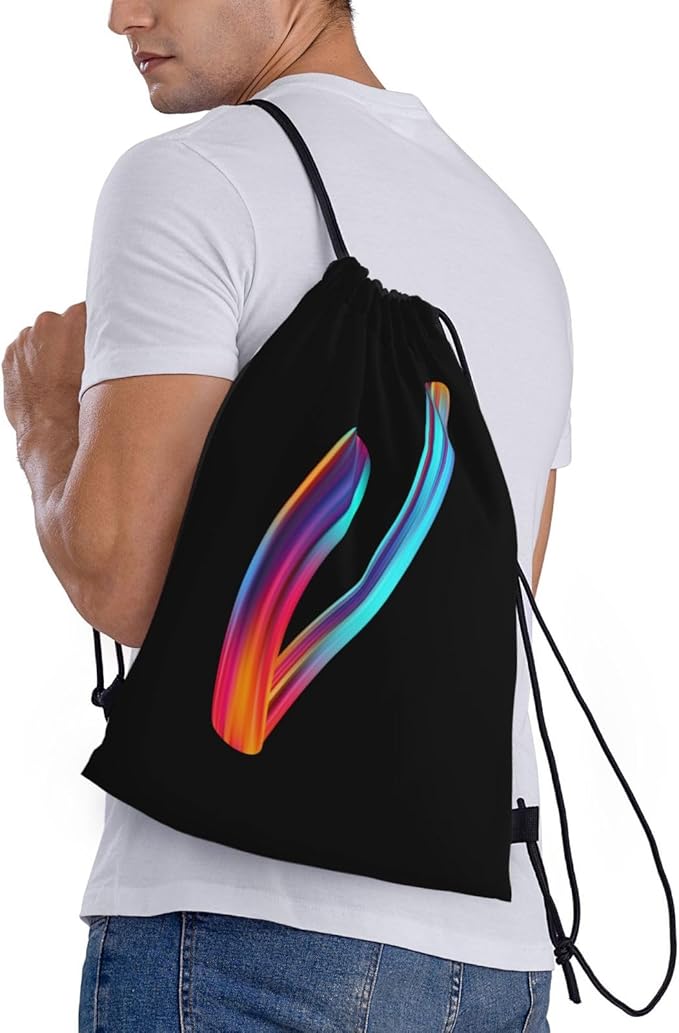 Drawstring Bags Initial Drawstring Backpack Sackpack Black Draw String Cinch Bags for Sports, Gym, Travel, Swimming, Beach, Camping, Rainbow Letter V