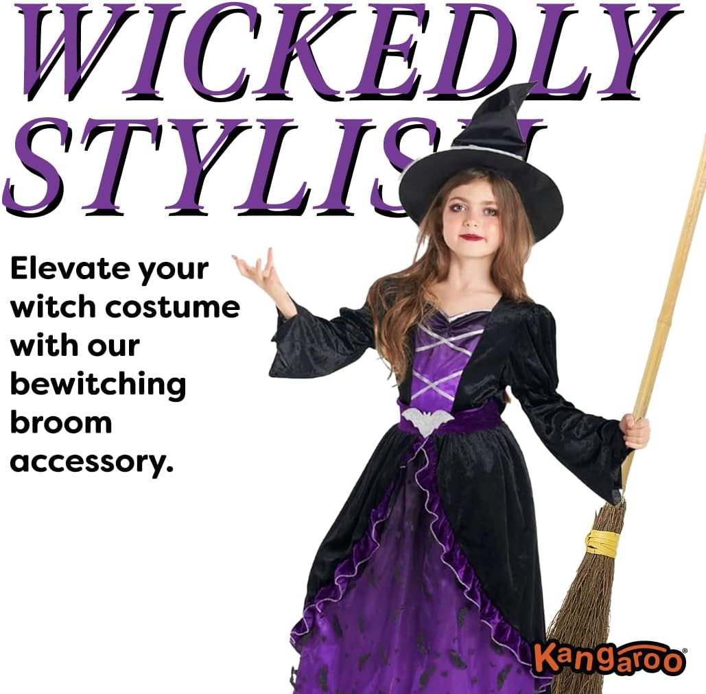 Kangaroo 36" Bamboo Witch Broom Prop - Wizard Staff Witch Broomstick Magic Broom for Kids, Teens & Adults - Halloween Porch Decor Front Outdoor Fall Decoration - Witches Costume Accessory