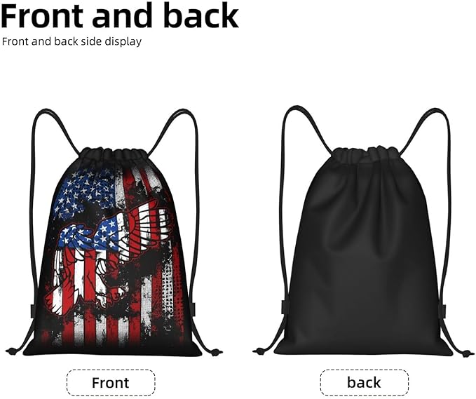 Eagle Outline Drawstring Backpack American Flag Gym Bag Patriotic Gift for Independence Day, Memorial Day, 4th of July Party Favor Goodies Storage