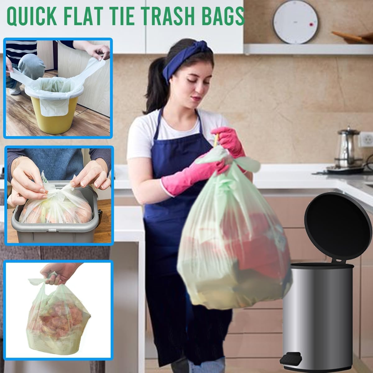 4-6 Gallon Flap Tie Compostable Trash Bags, 76 Count, Kitchen Compost Bags, Sturdy Biodegradable Garbage for Food Scrap Waste, ASTM D6400, US BPI Certified