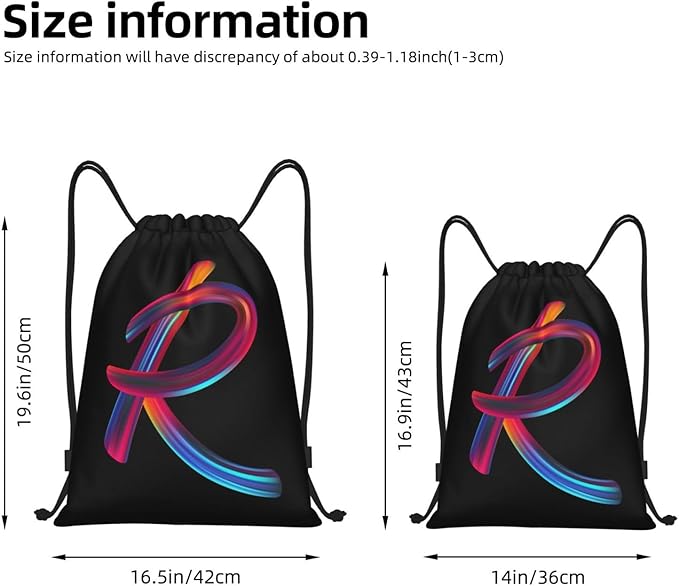 Drawstring Bags Initial Drawstring Backpack Sackpack Black Draw String Cinch Bags for Sports, Gym, Travel, Swimming, Beach, Camping, Rainbow Letter R