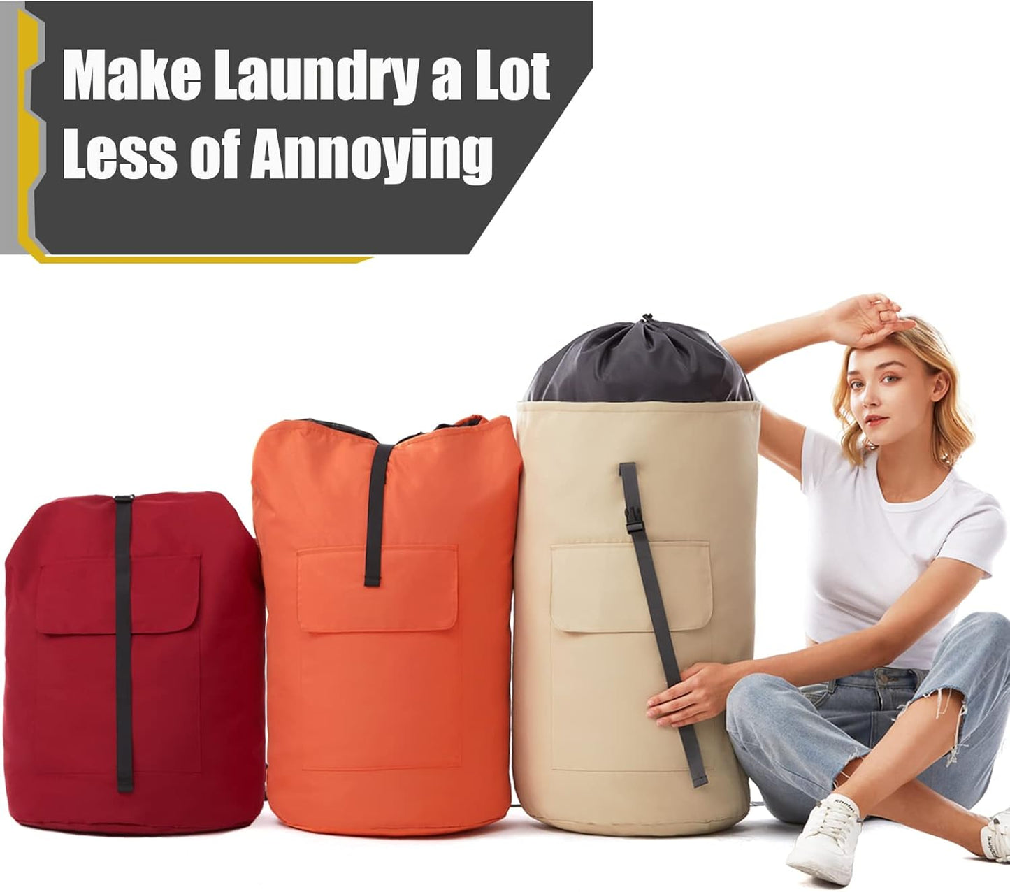 Heavy Duty Laundry Bag 115L, Sturdy Laundry Backpack Bag Extra Large, Dorm Room Essential for Guys, Khaki Laundry Bag Backpack for Camp, XL Laundromat Bags, Laundry Duffel Bag for College