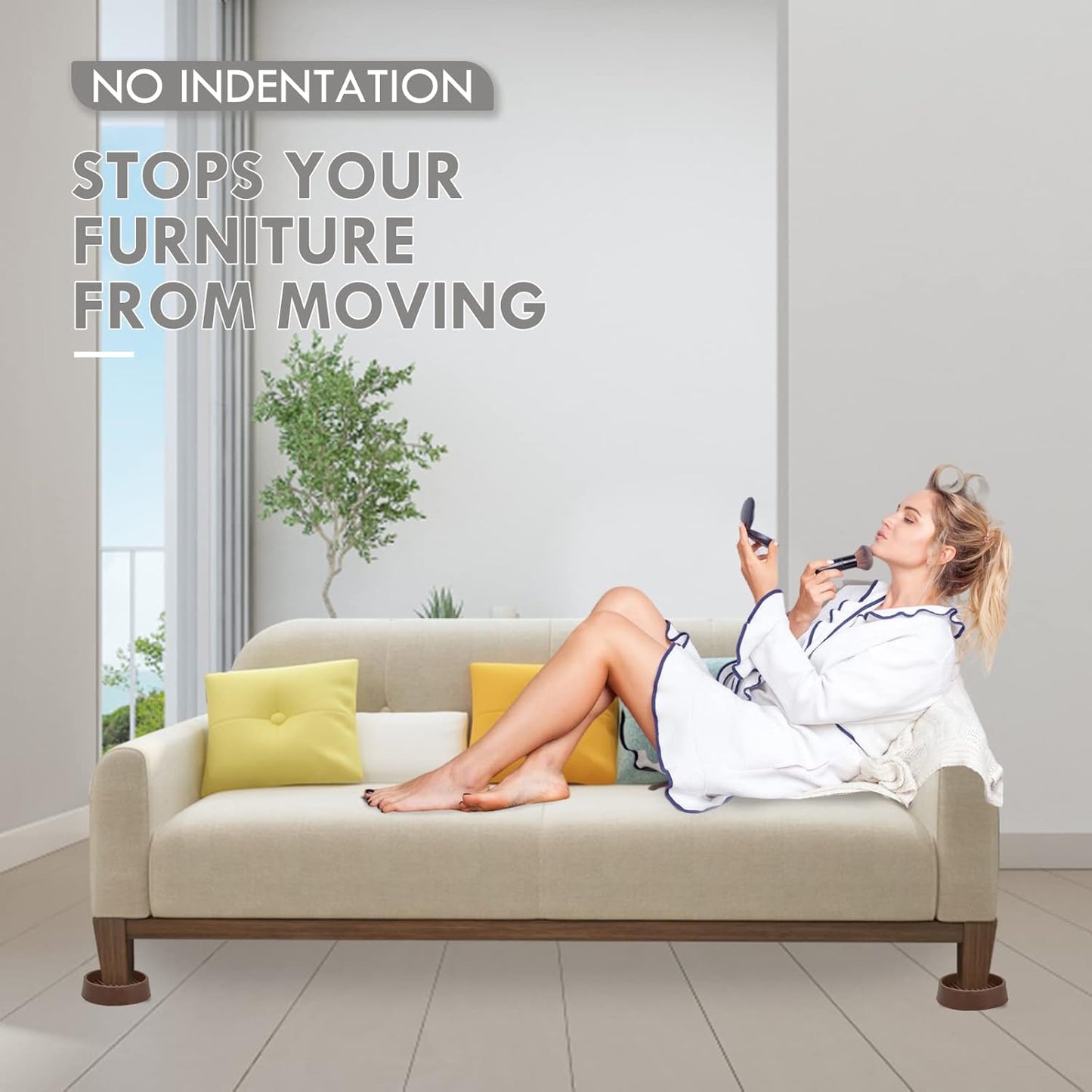 3X3 Round Rubber Caster Cups, Non Slip Furniture Pads, Anti-Slip Gripper, Anti Skid Furniture Feet, Anti Slide Floor Protector for Bed Couch Table Chair Stoppers - Brown, 4 Pack