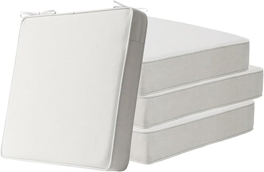 Square Corner Seat Cushions, 19" x 19" x 3", Set of 4, Indoor Outdoor Water Repellent Universal Chair Pads with Ties for Patio Furniture, Garden Deck Dining Chairs, Linen