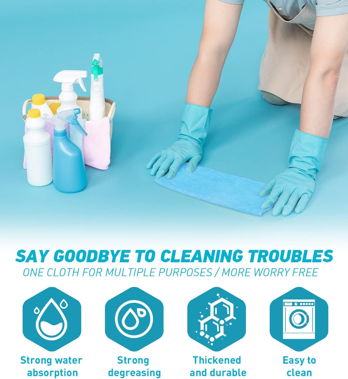 Microfiber Cleaning Cloth-24Pcs (13x13 inch) Ultra Soft Highly Absorbent Rags for Housekeeping-Machine Wash (Blue)