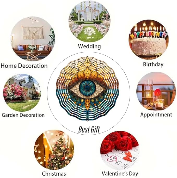 3D Wind Spinner for Garden - 10inch Stainless Steel with Double-Sided UV Printing | High-Resolution Images | Weather-Resistant Outdoor Spinning Decor for Patio, Yard & Gifts (Eye)