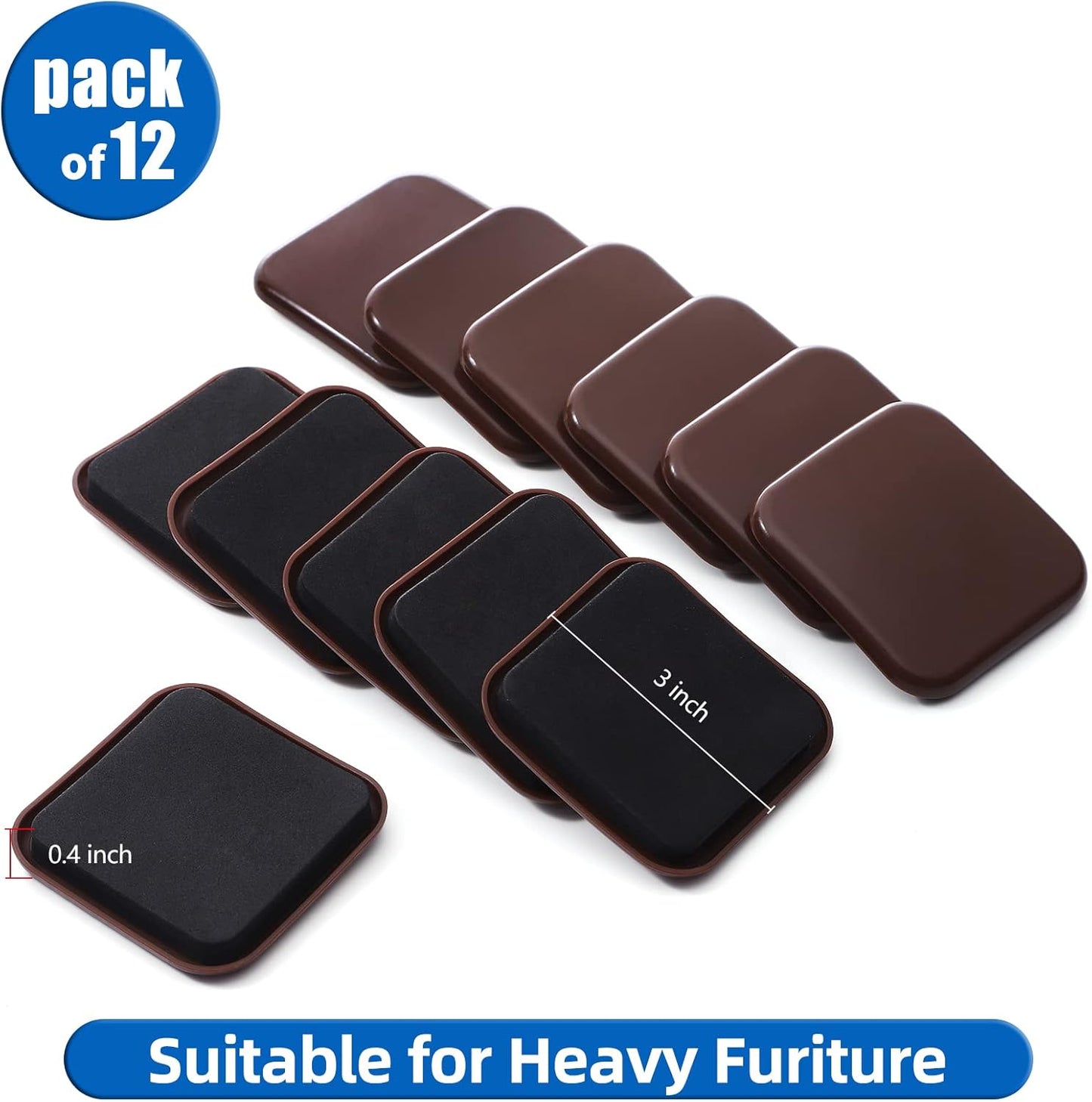 Furniture Sliders, 12pcs 3 inch Square Furniture Moving Kits Carpet Sliders for Moving Furniture, Heavy Duty Furniture Movers - Protect The Carpet Surface, Easily Move Any Items