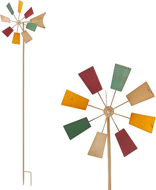 Alpine Corporation 52" Outdoor Metal Windmill Spinner Stake Yard Decoration, Multicolor