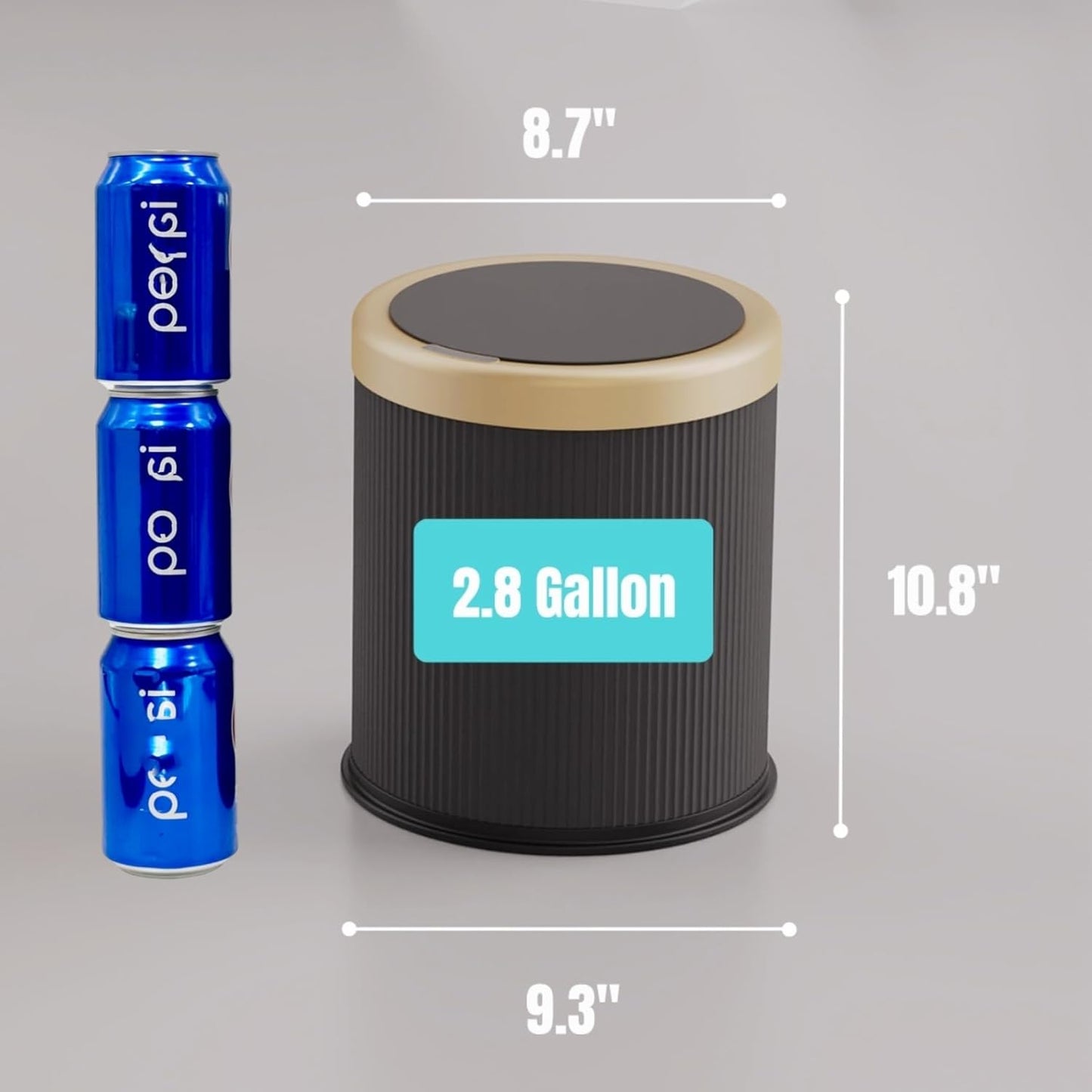 URALFA Automatic Motion Sensor Bathroom Trash Can with Lid, 10.5 Liter / 2.8 Gallon Touchless Trash Bin, Smart Dog Proof Garbage Can, Small Waste Basket for Toilet, Office, Bedroom (Dark Grey)