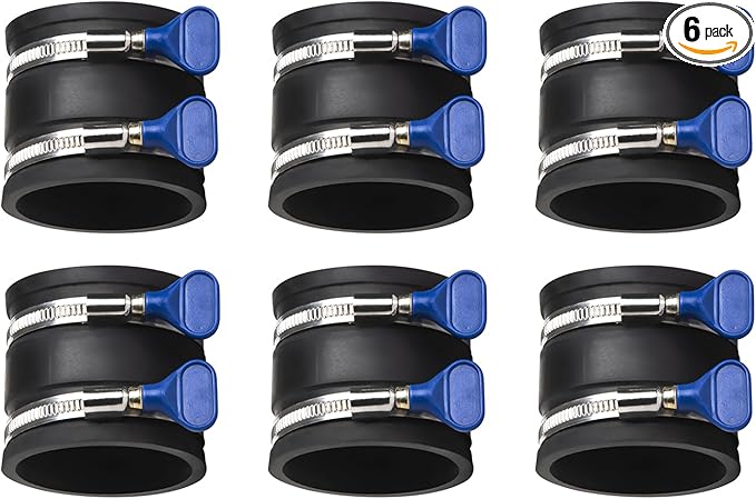 POWERTEC 70337-P6 2-1/2" Dust Control Flex Cuff w/Adjustable Key Hose Clamps, Hose Connector Rubber Cuff Coupler for Woodworking Dust Collection Fittings, Dust Collector Accessories & Machinery, 6 PK
