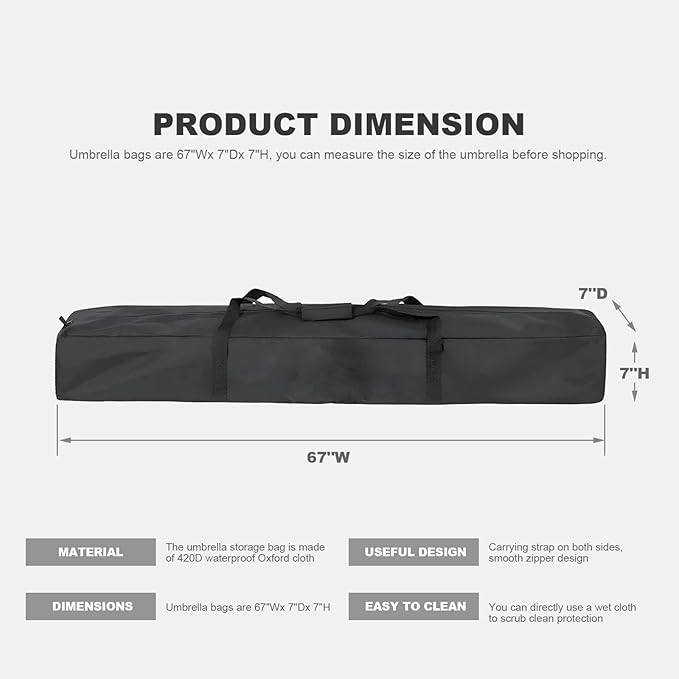 67 Inch Waterproof Umbrella Storage Bag for Outdoor Beach Umbrella bag, Oversized Hammock and Steel Stand With Handles and Zippers,Tent Pole Bag,Travel Sports Equipment Bag,Black
