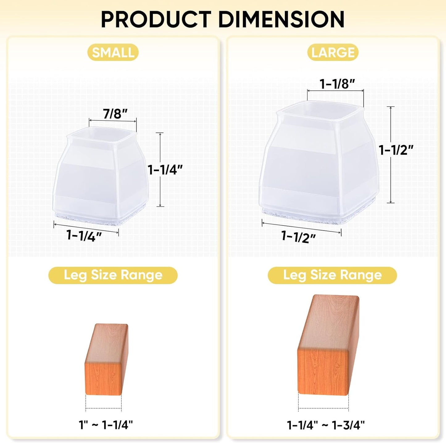 BALEINE 24 Pack Silicone Chair Leg Floor Protectors, Stool Leg Protectors Cap, Non-Slip Chair Leg Caps for Hardwood Floors (Clear & Large (Square), 24 Pack)