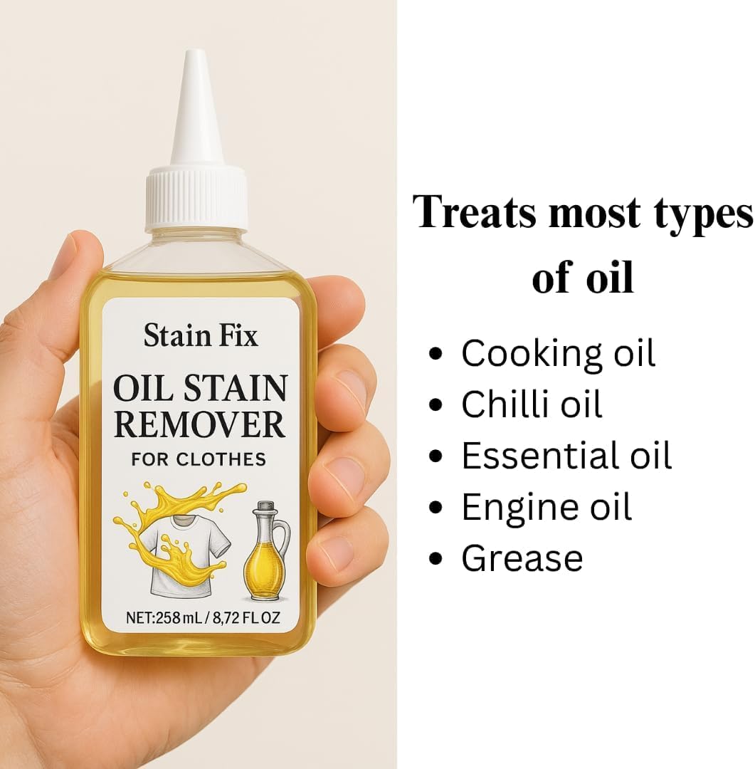 Instant Oil Stain Remover for Clothes (8.72oz) - Fabric Stain Remover For Cooking, Engine, Dried Oil And Grease Stains - Safe for All Fabric Types