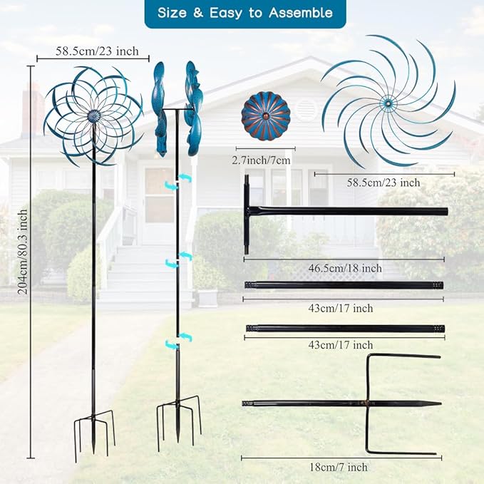 Stargarden Wind Spinners Outdoor -Metal Large Kinetic Wind Spinners with Stable Metal Stake, Wind Sculptures & Spinners for Yard Lawn Garden (23 x 80 inches)