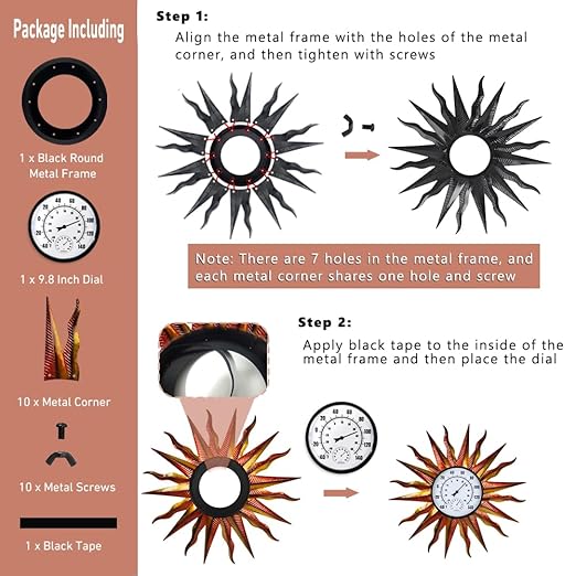 Large Outdoor Thermometer, Metal Wall Thermometer Hygrometer No Need Battery, Retro Sun Outside Thermometer Decoratibve for Backyard, Garden, Living Room