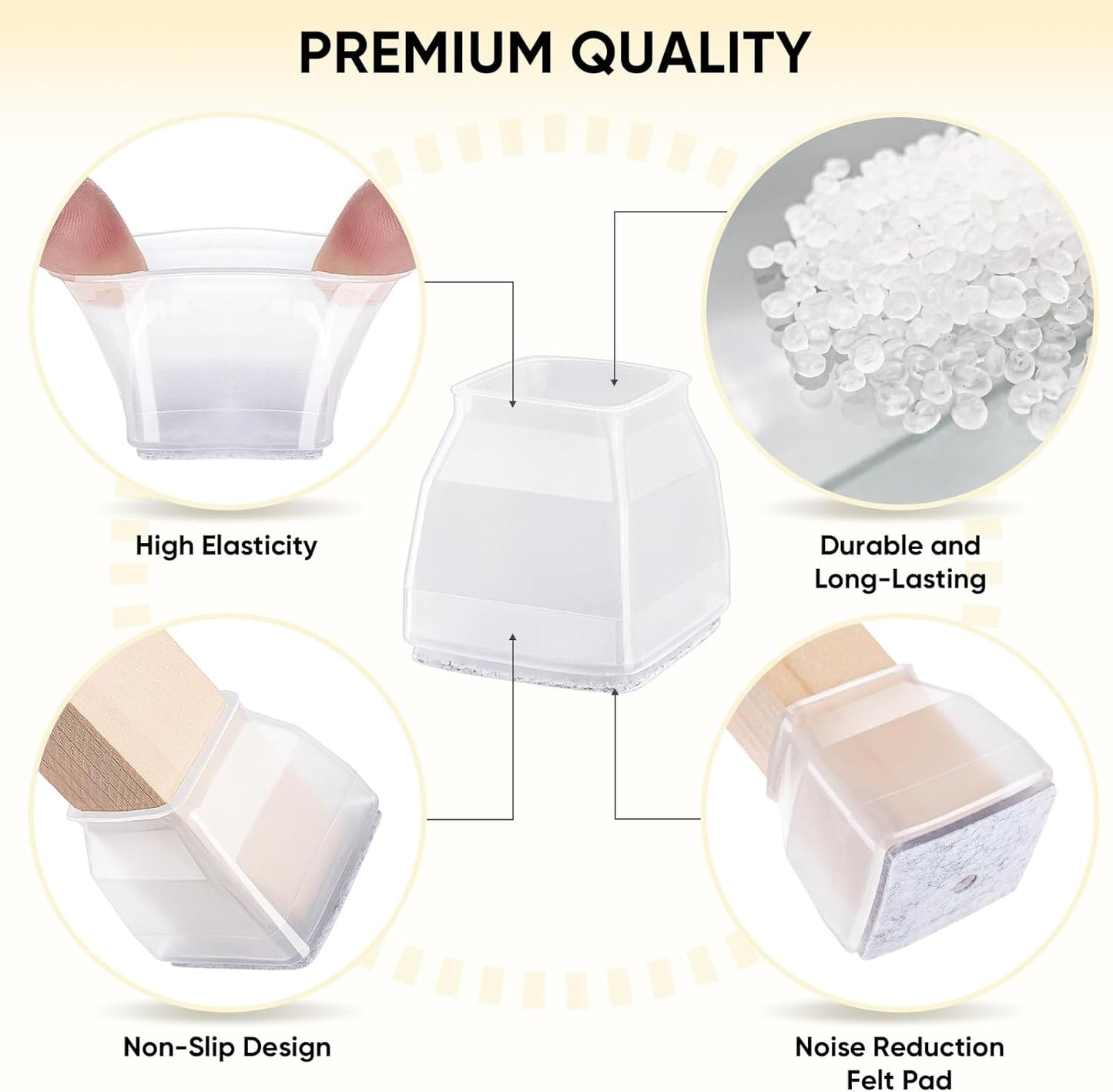 BALEINE 32 Pack Silicone Chair Leg Floor Protectors, Stool Leg Protectors Cap, Non-Slip Chair Leg Caps for Hardwood Floors (Clear & Small (Square), 32 Pack)