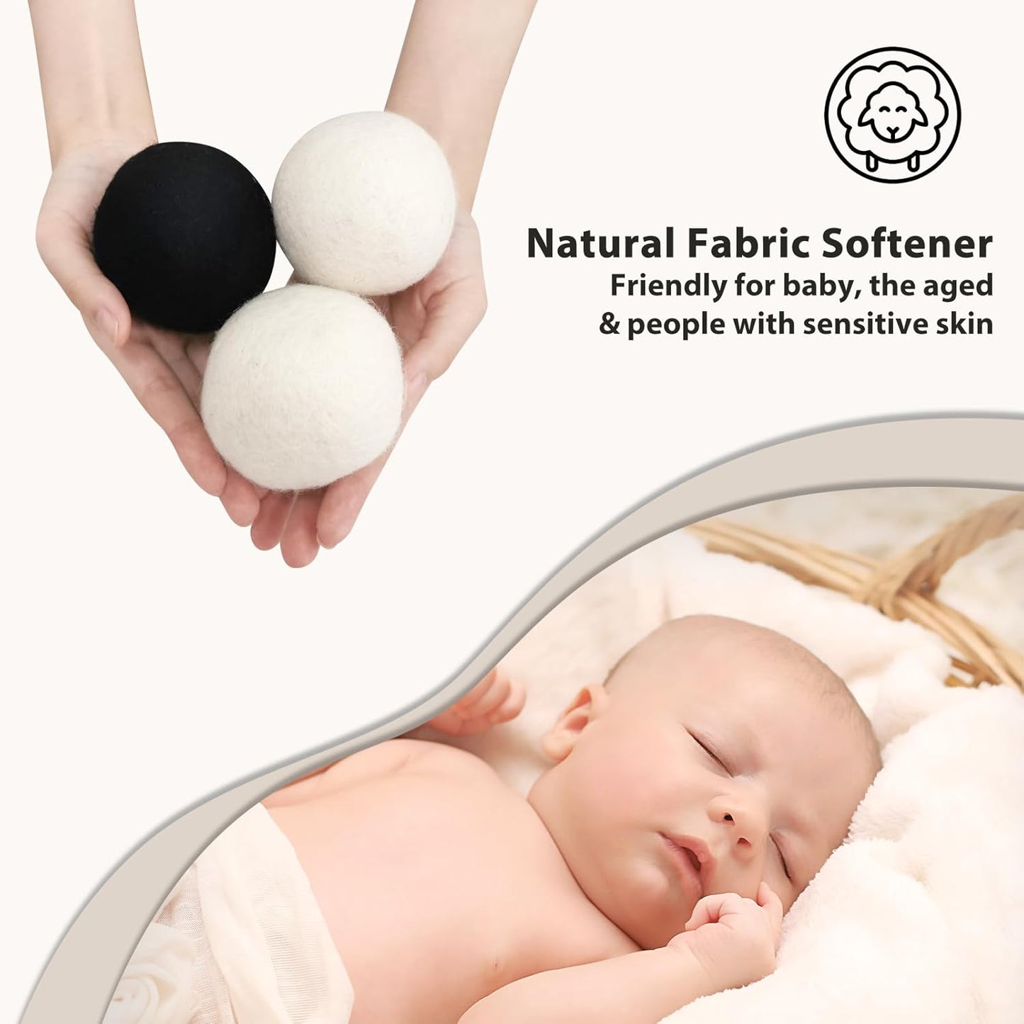 Daily Treasures 2.75"Wool Dryer Balls 12 Pack-Organic Wool Laundry Balls for Dryer,Natural Fabric Softener for Sensitive Skin,Reusable Laundry Dryer Balls Reduce Wrinkles&Drying Time(White & Black)