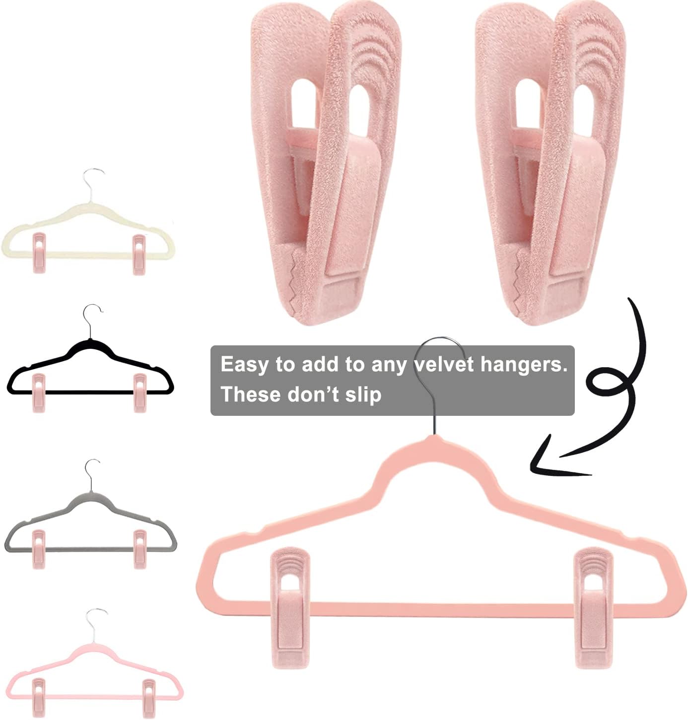 Light Pink Velvet Hangers Clips 40 PCS, Non-Slip Finger Clip for Pants Suit Skirt Velvet Hanger, Strong Flocking Hangers Clips