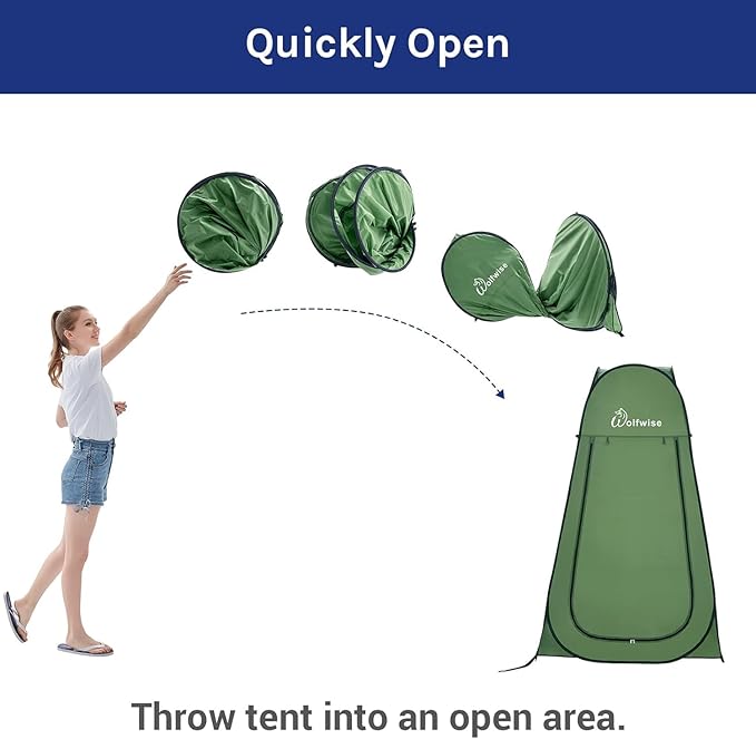 WolfWise Portable Pop Up Privacy Shower Tent, Spacious Changing Room, Dressing Room, Sun Sunshade Canopy Outdoor Rain Shelter, Backpack Privacy Shelters for Camping, Hiking, Beach, Toilet, Green