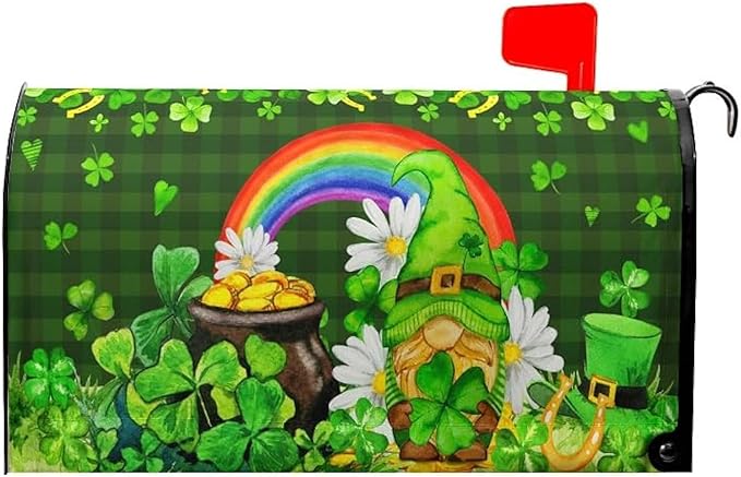 St. Patrick's Day Green Gnome Magnetic Mailbox Covers - Standard Size 21x18 Inch for Home, Outdoor, Garden