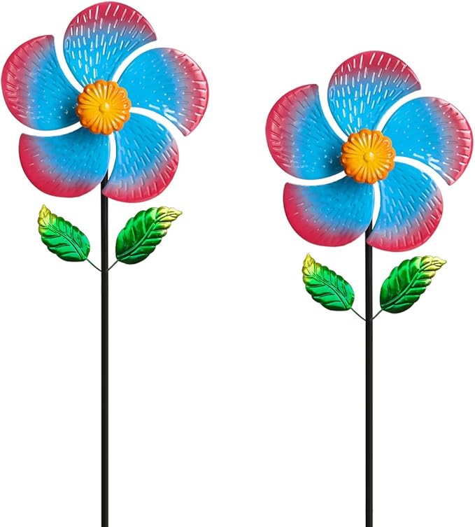 Garden Wind Spinners & Metal Wind Sculptures - Outdoor Windmill Decor with Vibrant Red & Blue, Yard Art for Patio Lawn Garden Ornament, Dynamic Wind Spinner Sculpture for Landscape Decor