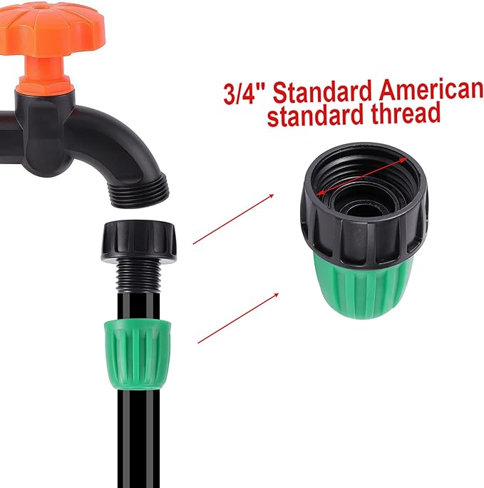 33 FT 1/2 Inch Drip Irrigation Tubing Main Line Hose Tube 1/2''PVC Garden Irrigation Tubing (OD:16mm,ID:12mm) with Drip Connector (Ends Plug,Hose Adapter) for Garden Drip Irrigation System