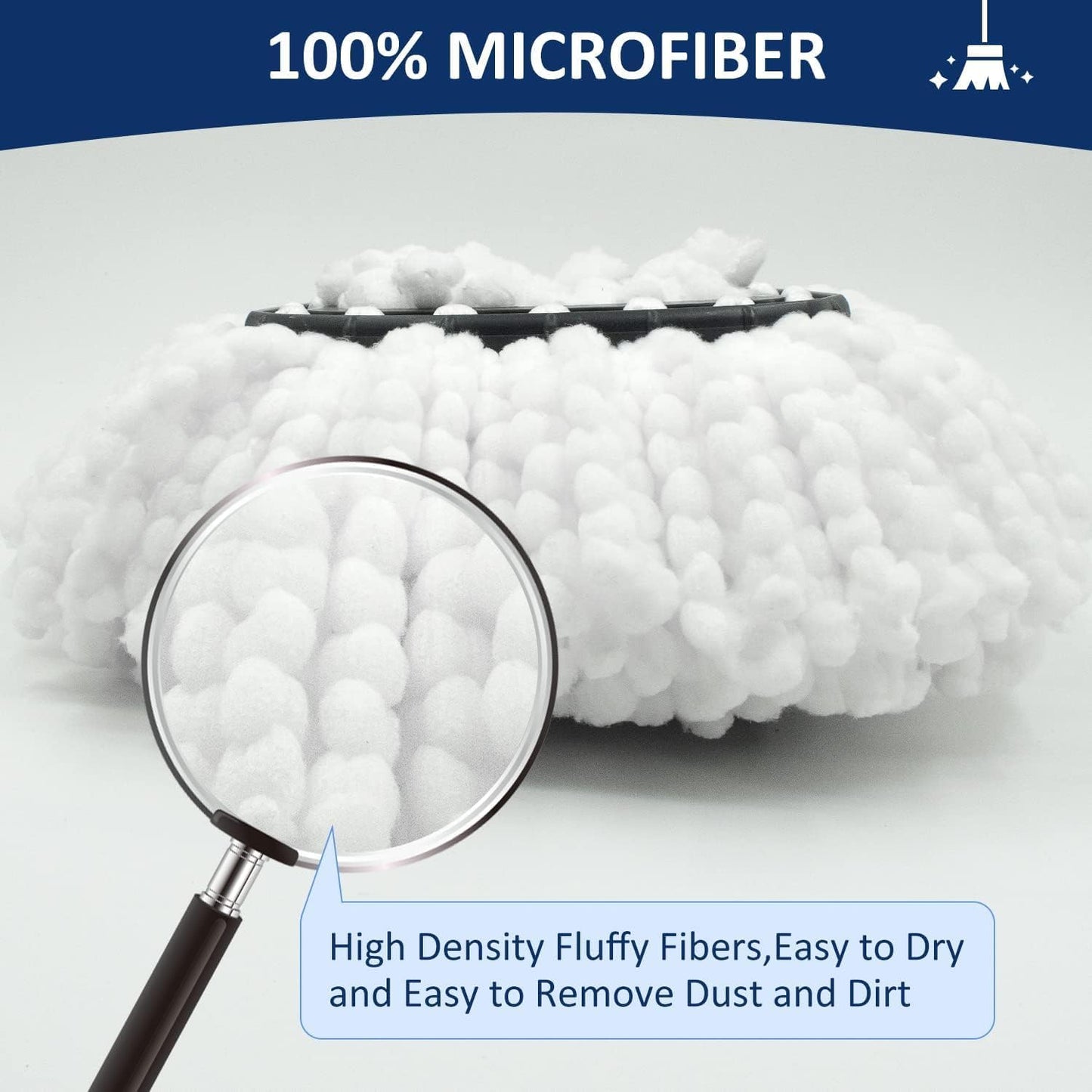 Mop Replace Heads Mop Handle and Mop Base Replacement for O Cedar EasyWring 1-Tank Spin Mop System, 2 Microfiber Mop Head Refills, 4-Section Iron Mop Handle 30-58in and 1 Mop Head Cover Set(No Bucket)