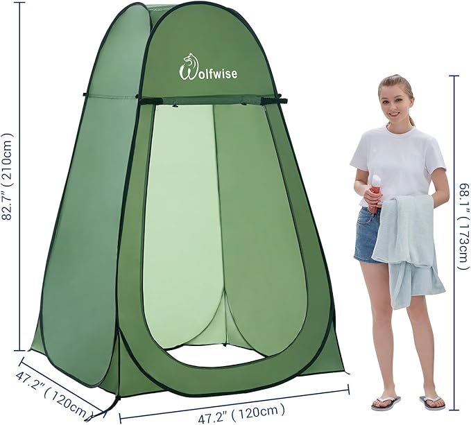 WolfWise Portable Pop Up Privacy Shower Tent, Spacious Changing Room, Dressing Room, Sun Sunshade Canopy Outdoor Rain Shelter, Backpack Privacy Shelters for Camping, Hiking, Beach, Toilet, Large Green