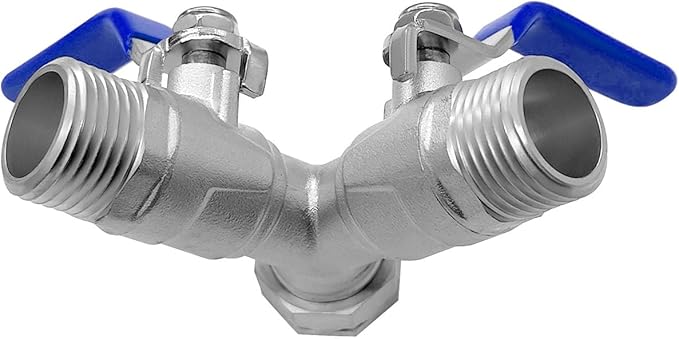 Beduan 304 Stainless Steel Hose Splitter 2 Way Y Garden Hose Bib Splitter with Long Handle Water Hose Ball Shut Off Valve 3/4 GHT Threaded