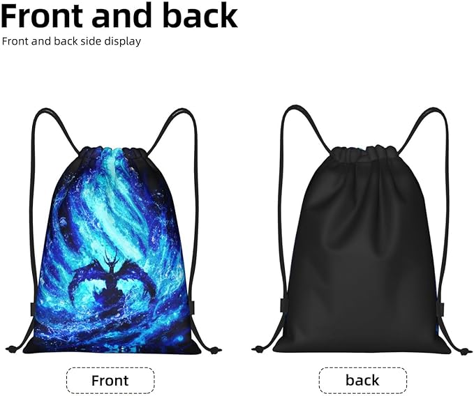 Fly Dragon Drawstring Bags Cool Blue Flame Sport Gym Sackpack Black Backgound Drawstring Backpack for Men Beach Yoga Swim String Bag Cinch Bag