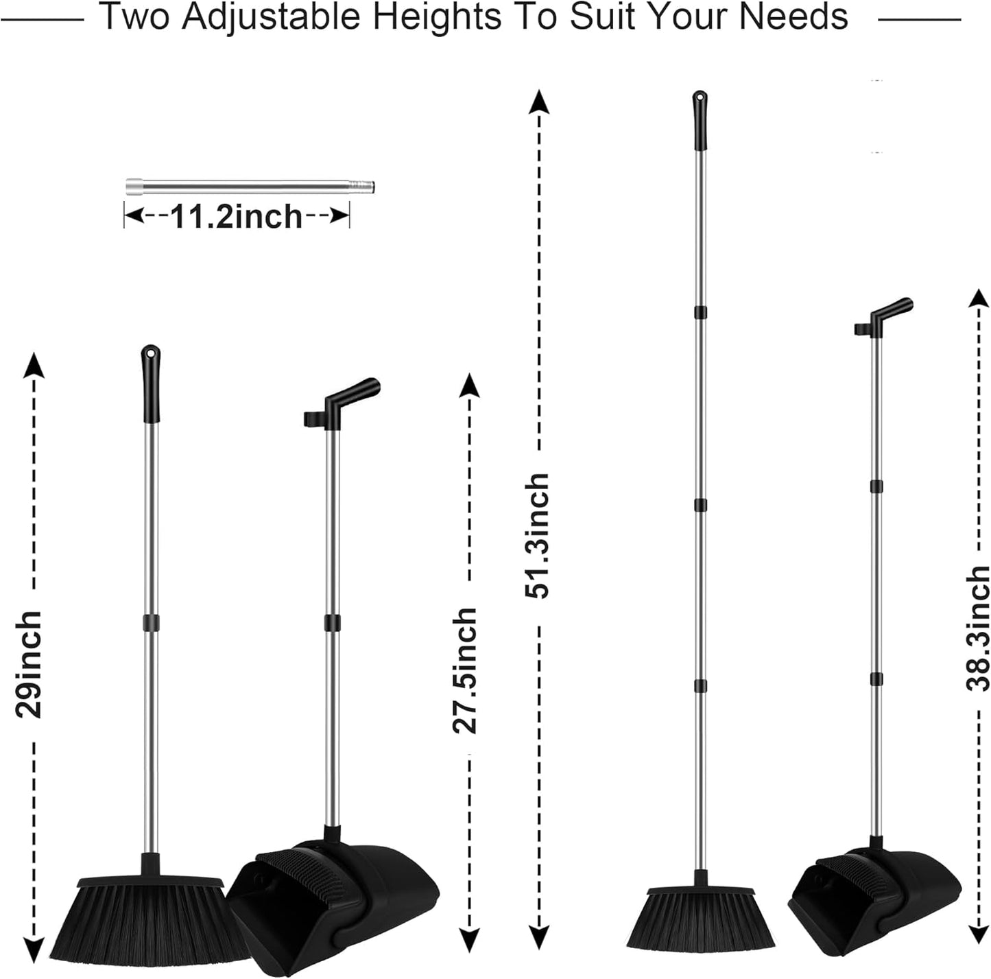 Broom and Dustpan Set, Household Broom with Dustpan Combo Set, 51" Long Handle, Dust Pan Set for Kitchen Office Lobby Floor