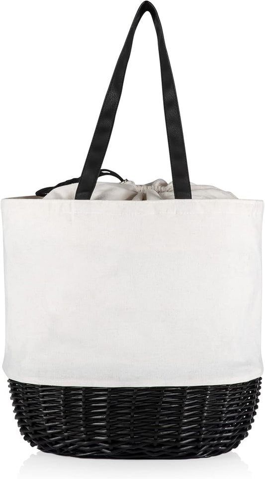 PICNIC TIME Coronado Canvas and Willow Basket Tote, Picnic Tote Bag, Beach Tote