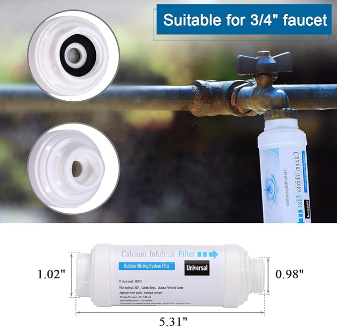 Mornajina Automatic Drip Irrigation Kits Garden Irrigation System, Includes Calcium Inhibitor Filter & 50FT 5/16 inch Irrigation Tubing Hose & 15Pcs 360° Bending Dropper Atomizing Mist Nozzles Tee