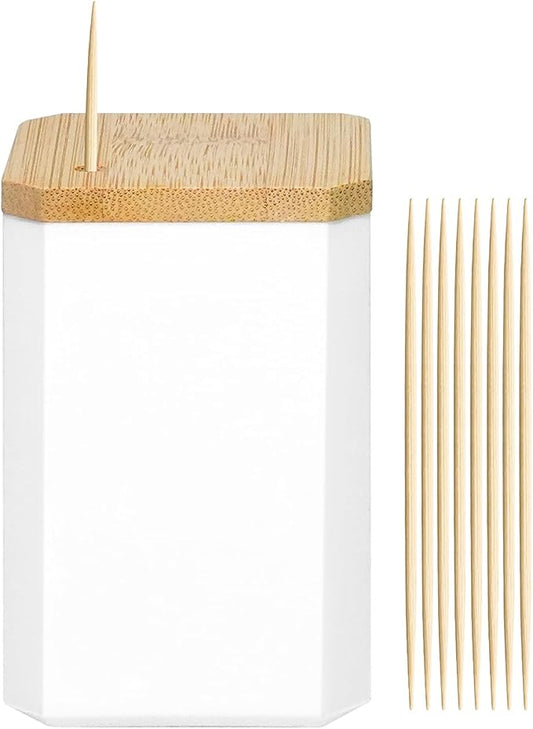HOPELF Toothpick Holders 2 Pack with 7200 Picks,Round Toothpicks Double-Side Point for Teeth,Food Pick,Appetizers,Cocktails Fruits,Olive&DIY Craft.