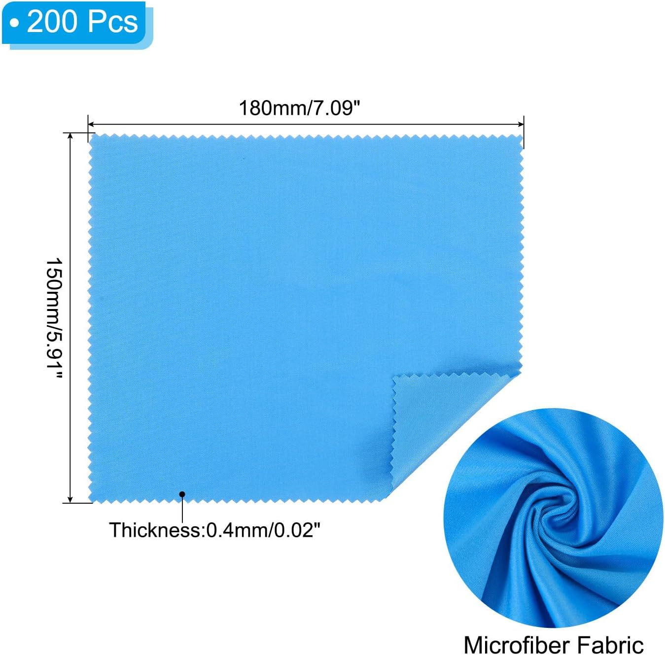 PATIKIL Eyeglass Microfiber Cleaning Cloth 7"x6", 200 Pack Glasses Cleaning Cloth Soft Wipe Screen Cloth for Camera Lens Eyeglasses Screens in Individual Vinyl Pouch, Blue