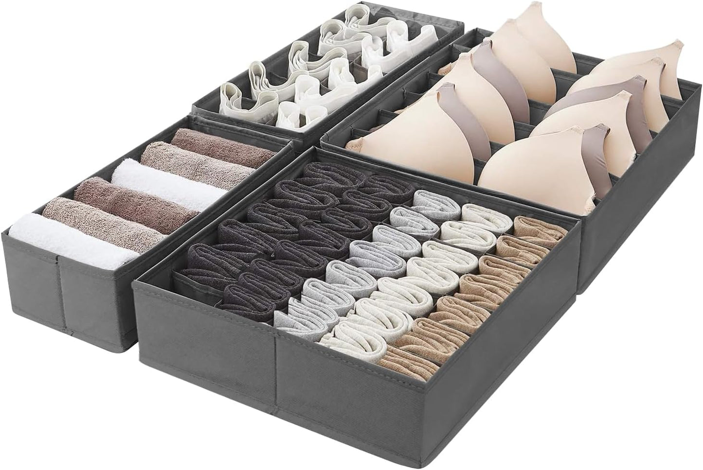 Amazon Basics Dresser Drawer Storage Organizer for Undergarments, Set of 4 - Gray