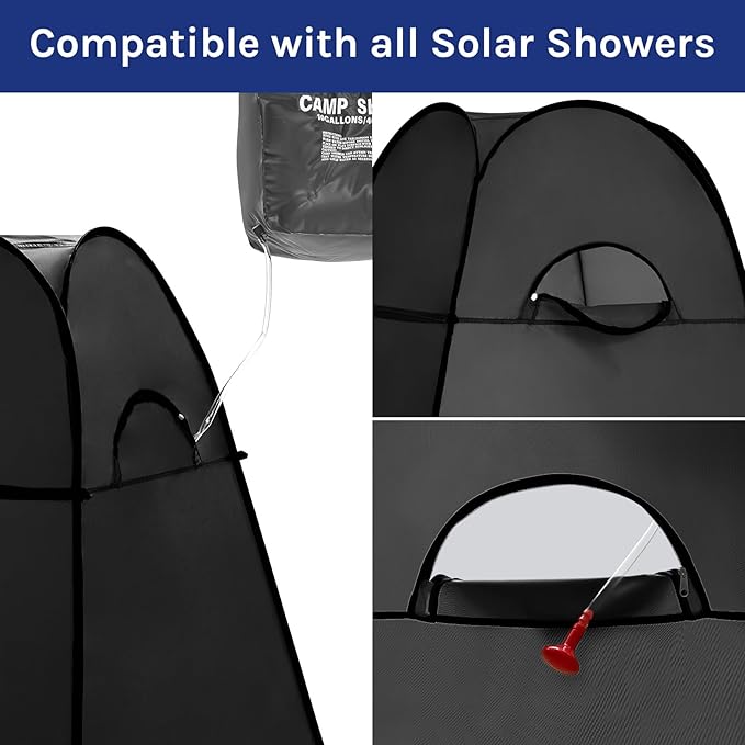 WolfWise Portable Pop Up Privacy Shower Tent, Spacious Changing Room, Dressing Room, Sun Sunshade Canopy Outdoor Rain Shelter, Backpack Privacy Shelters for Camping, Hiking, Beach, Toilet, Black
