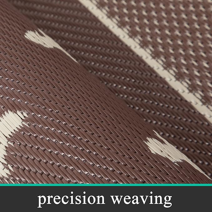 Pauwer Waterproof Outdoor Rug 6x9, Reversible Plastic Straw Patio Camping Rug, Indoor Outdoor RV Mat Carpet for Deck, Camper, Porch, Balcony, Backyard, Picnic, Bordered Brown