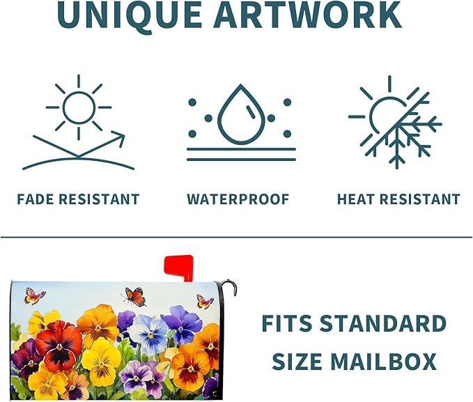 Watercolor Floral Mailbox Covers Magnetic Large Size 25.5''x21'' Spring Summer Flowers Butterfly Letter Box Wrap Colorful Flower Seasonal Waterproof Post Letter Box Cover for Outdoor Garden Yard