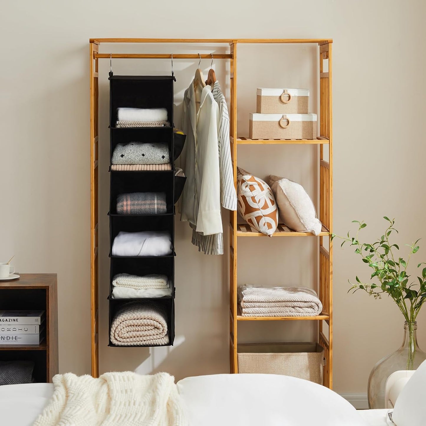 YOUDENOVA Hanging Closet Organizer, 6-Shelf Closet Hanging Storage Shelves, 2 Packs, Black