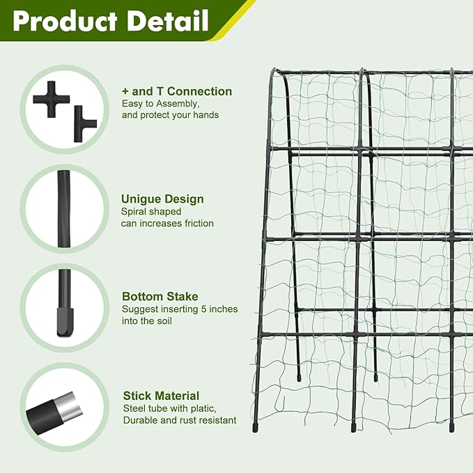 GOJAWAY 63" L x 63" H Cucumber Trellis for Raised Bed, Metal Arch Garden Trellis for Climbing Plants Outdoor, U-Shape Gardening Support Frame for Vegetable, Flower, Fruits, Vine