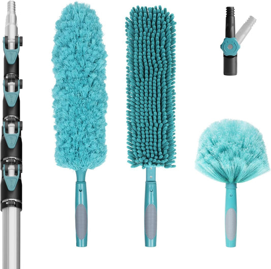 36 Foot High-Reach Duster Kit with 7-30FT Extendable Pole - High Ceiling Duster Cleaning Kit with Telescopic Pole,Cobweb Duster, Chenille Ceiling Fan Duster, Microfiber Feather Duster