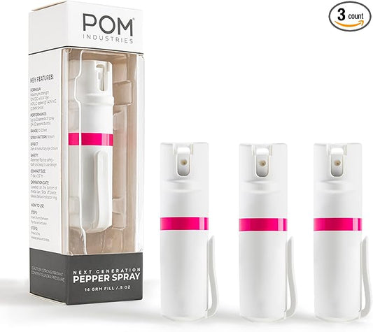 POM Pepper Spray Pocket Clip, Quick Flip Top Safety, Maximum Strength OC Formula with UV Marking Dye, Safe Compact and Tactical Design for Everyday Carry, 25 Bursts, 10 ft Range, 0.5 fl oz
