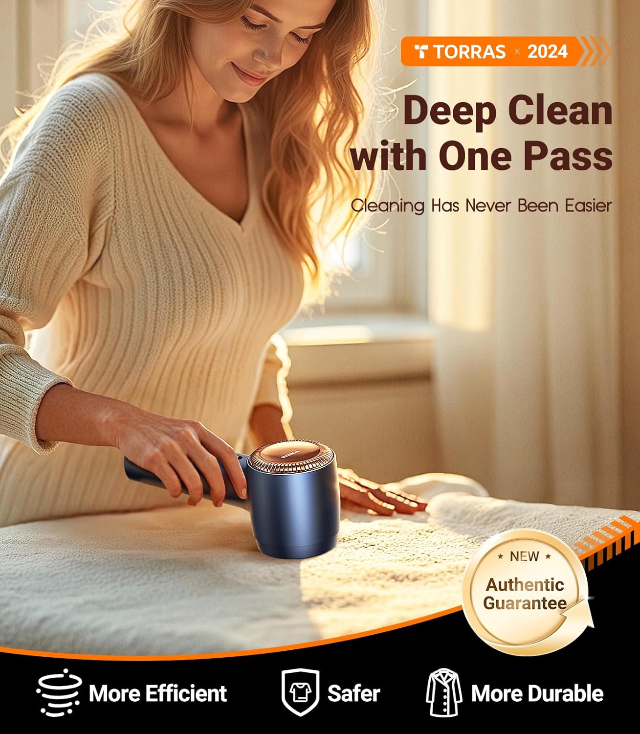 TORRAS Fabric Shaver Lint Remover, Rechargeable Electric 3-Speed Sweater Shaver Remove Fuzz, Pilling for Cashmere, Wool, Coat, Furniture, Clothes depiller with Replacement Blades, Blue